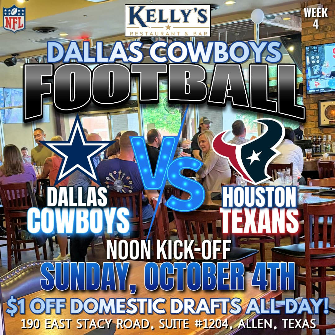 Dallas Cowboys game vs Houston Texans at Kelly's Restaurant & Bar in Allen, Texas.